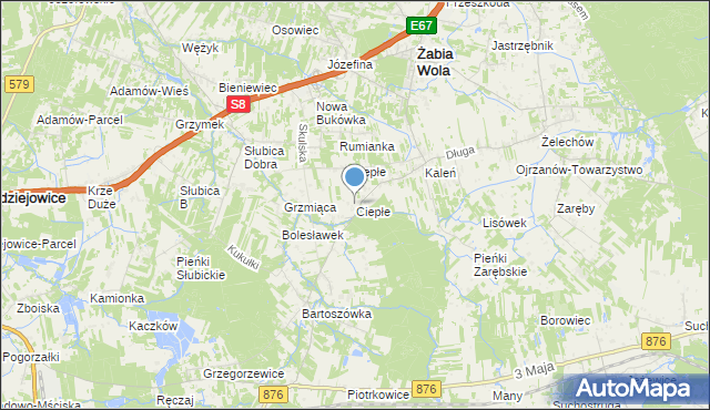 mapa Ciepłe, Ciepłe gmina Żabia Wola na mapie Targeo